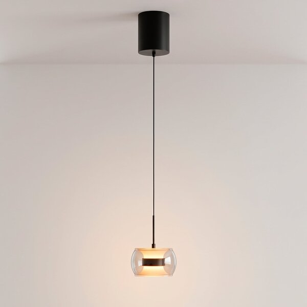 Paul Neuhaus LED-visoka svetilka Fumea, Ø 16 cm, črna/dimna, steklo CCT, zatemnjen, Siva, Dnevna soba / jedilnica, Steklo