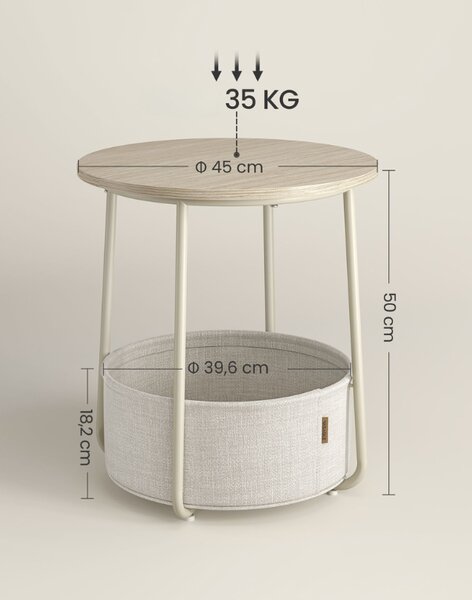 Kremna stranska miza z odlagalno košaro SALMA Ø 45 cm