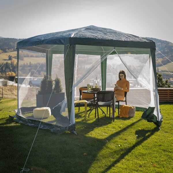 KONDELA Vrtni paviljon, 3,9 x 2,5 x 3,9 m, zelena/bela, RINGE TIP 1 + 6 stranic
