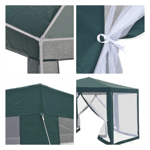 KONDELA Vrtni paviljon, 3,9 x 2,5 x 3,9 m, zelena/bela, RINGE TIP 1 + 6 stranic