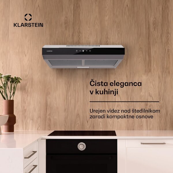 Klarstein Contempo Neo, napa za namestitev pod kuhinjsko omarico, recirkulacija, 199 m³/h, SenseControl, integrirano upravljanje na dotik