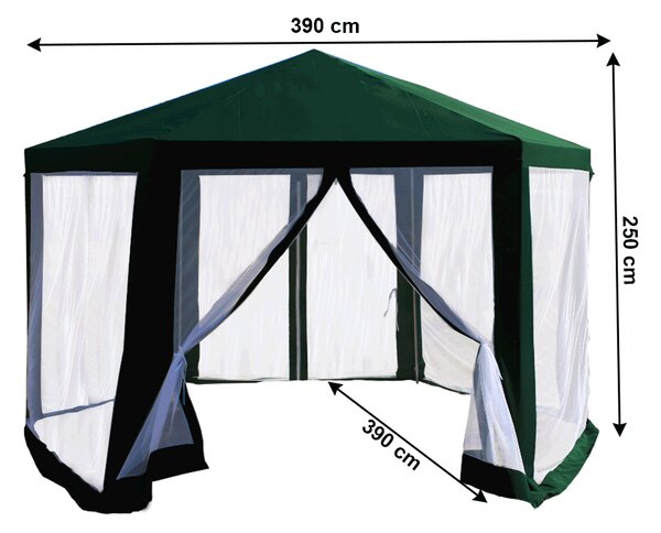 KONDELA Vrtni paviljon, 3,9 x 2,5 x 3,9 m, zelena/bela, RINGE TIP 1 + 6 stranic