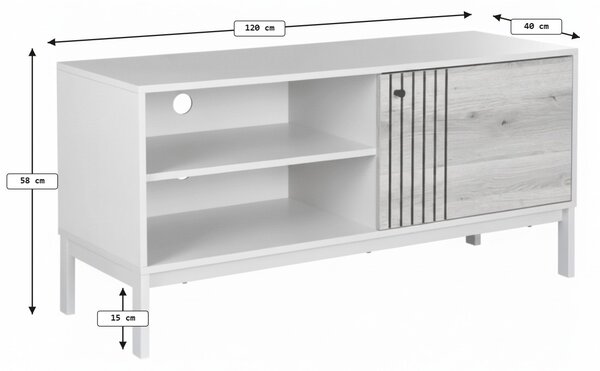 AKCIJA TV omarica FROST 120x40 cm bela, alpski hrast dekor II. kvaliteta