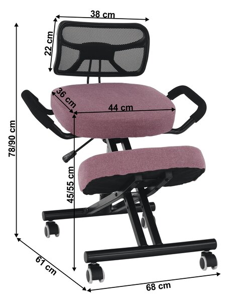 KONDELA Ergonomski klečalnik, roza/črna, RUFUS