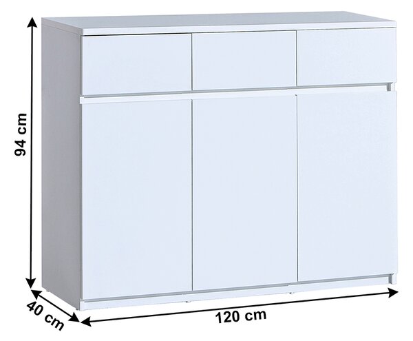 KONDELA Komoda 3D3S, arktično bela, ARTEMIA