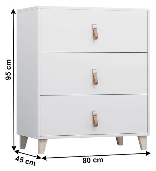 KONDELA Komoda, bela, ABS robovi, FIERA 3S