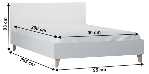KONDELA Postelja 90 x 200, bela, ABS robovi, FIERA
