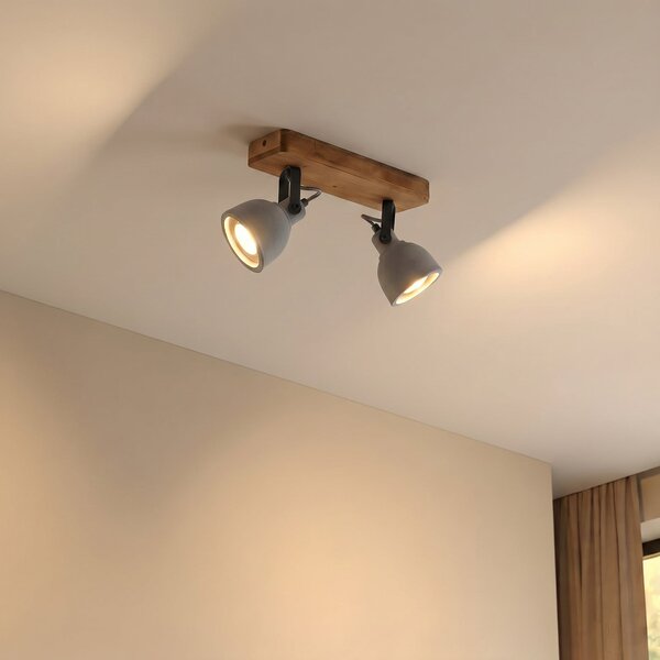 Lindby Spot Mitis, 30 cm, dvosvetlobna, siva, les, beton, GU10, zatemnjen, Les, Dnevna soba / jedilnica, Beton, Industrijski dizajn