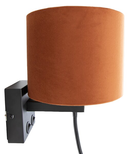 Stenska svetilka črna s prilagodljivo roko in oranžnim senčnikom z zlato notranjostjo 18 cm - Brescia Combi