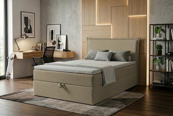 POSTELJA Z VZMETNICO 120 cm x 200 cm , tekstil, leseni material bež