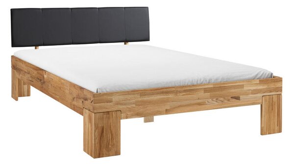 POSTELJA 140 cm x 200 cm , les, tekstil črna, barve hrasta