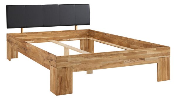 POSTELJA 140 cm x 200 cm , les, tekstil črna, barve hrasta