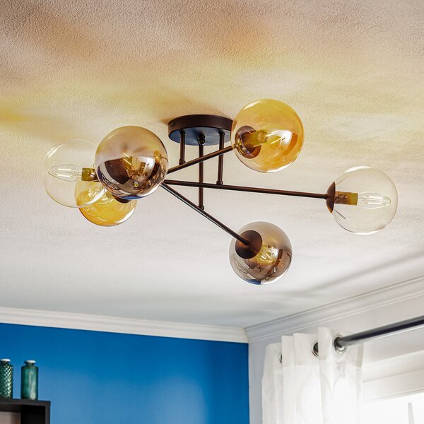 EMIBIG LIGHTING Stropna svetilka Glassy, črna, grafit/jantar/prozorna, 6-krilna., zatemnjen, Črna, Dnevna soba / jedilnica, Steklo, Sodobni