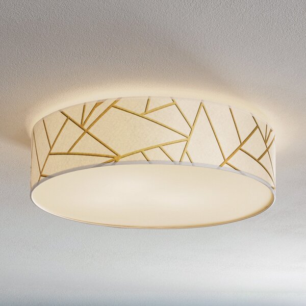 Eko-Light Stropna svetilka Zulu bela/zlata okrogla, zatemnjen, Zlata / medeninasta, Dnevna soba / jedilnica, Tkanine / tekstil, Sodobni