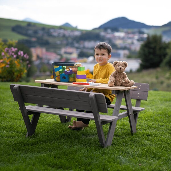 KONDELA Otroška vrtna garnitura, les, siva/naravna, ABALO