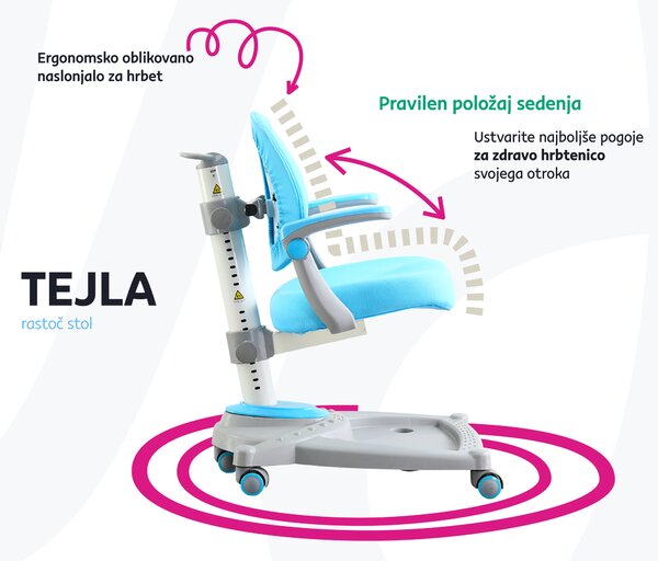 KONDELA Prilagodljiv vrtljivi stol s podstavkom, siva/modra, TEJLA