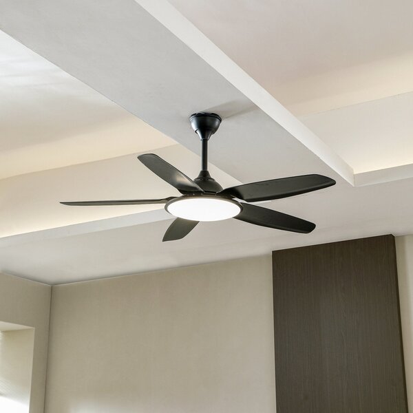 Lucande LED stropni ventilator Divian, črn, DC, tih, CCT, Črna, Dnevna soba / jedilnica, Kovina, Sodobni
