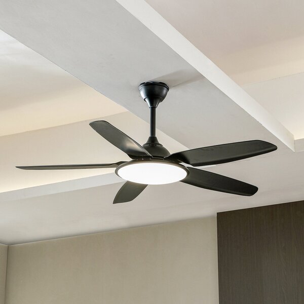Lucande LED stropni ventilator Divian, črn, DC, tih, CCT, Črna, Dnevna soba / jedilnica, Kovina, Sodobni
