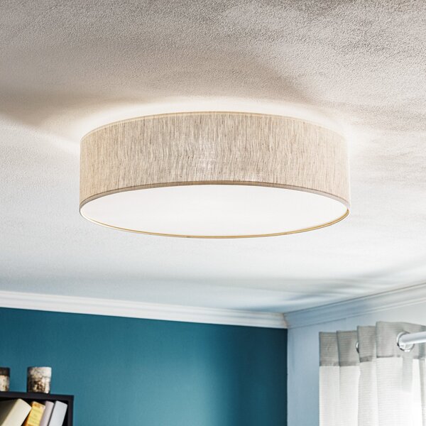 Eko-Light Stropna svetilka Leano, siva, platno, premer 50 cm, zatemnjen, Siva, Dnevna soba / jedilnica, Tkanine / tekstil, Sodobni