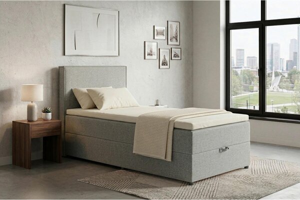 POSTELJA Z VZMETNICO 100 cm x 200 cm , tekstil, leseni material siva