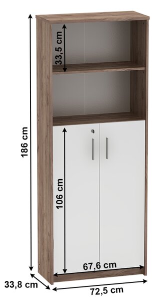 KONDELA Pisarniška omara, kraft dunkel/bela, JOHAN 2 NEW 10