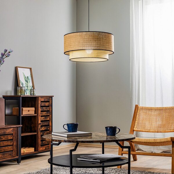Duolla Visoka svetilka Boho, rjava/lesena, premer 45 cm, tekstil/ratan, zatemnjen, Les, Dnevna soba / jedilnica, Tkanine / tekstil, Podeželska hiša / Rustikalna