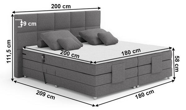 KONDELA Električno nastavljiva postelja, boxspring, siva, 180 x 200, MURKO NEW