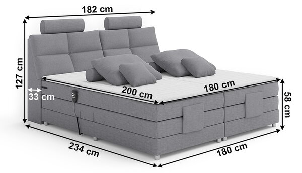 KONDELA Električno nastavljiva postelja 180x200, boxspring, siva, POLERMA NEW