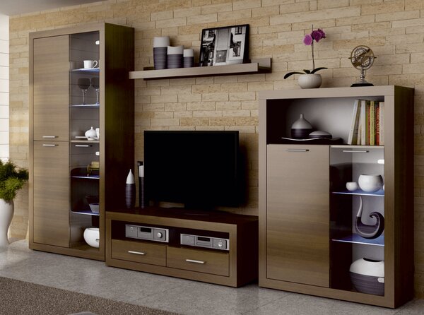 KONDELA Dnevni regal z LED osvetlitvijo, orehova warmija, TOGO 2 NEW