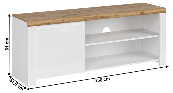 KONDELA TV omarica 1D/160, bela/hrast wotan, visoki sijaj, VILGO