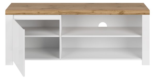 KONDELA TV omarica 1D/160, bela/hrast wotan, visoki sijaj, VILGO