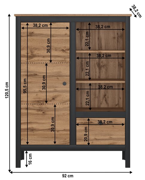 KONDELA Komoda 1D1S/90, hrast wotan/črna, LOFTA