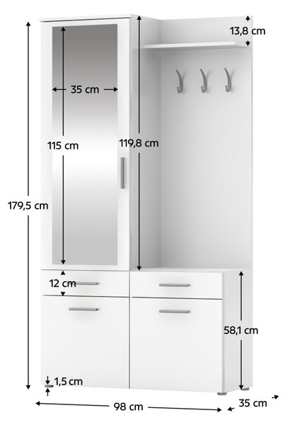 KONDELA Komplet za predsobo, bela, LEVITO