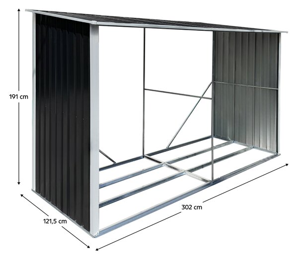 KONDELA Lopa za drva, antracit/bela, 302x121,5x191 cm, DARYL TYP 3