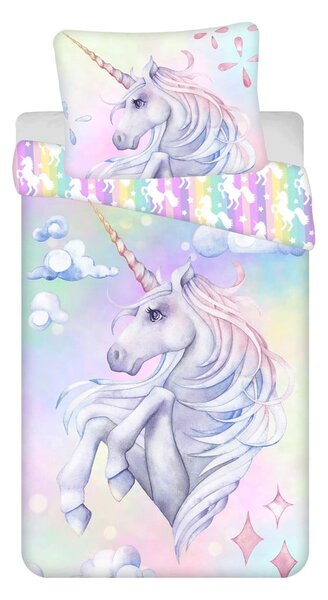 Enojna bombažna otroška posteljnina 140x200 cm Unicorn "Pastel Rainbow" – Jerry Fabrics