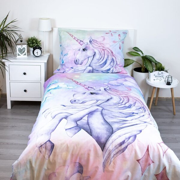 Enojna bombažna otroška posteljnina 140x200 cm Unicorn "Pastel Rainbow" – Jerry Fabrics