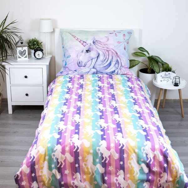 Enojna bombažna otroška posteljnina 140x200 cm Unicorn "Pastel Rainbow" – Jerry Fabrics