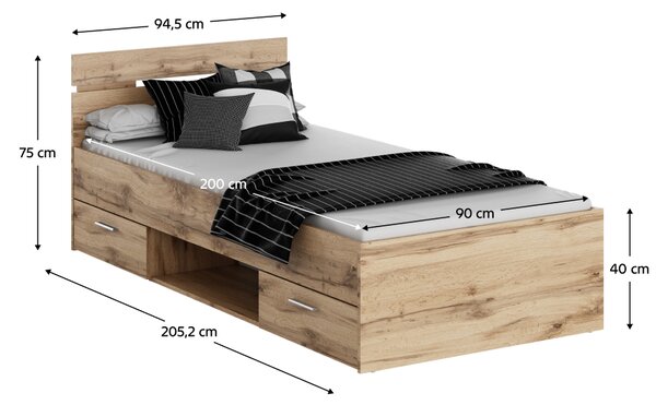 KONDELA Postelja, 90x200, hrast wotan, MICHIGAN NEW