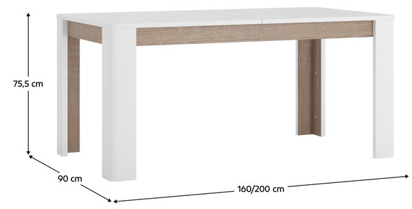 KONDELA Jedilna raztegljiva miza, bela ekstra visok sijaj HG/hrast sonoma temen tartuf, 160-200x90 cm, LYNATET TYP 75