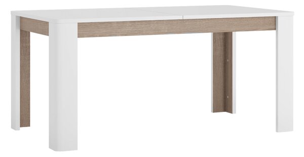 KONDELA Jedilna raztegljiva miza, bela ekstra visok sijaj HG/hrast sonoma temen tartuf, 160-200x90 cm, LYNATET TYP 75