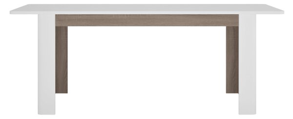 KONDELA Jedilna raztegljiva miza, bela ekstra visok sijaj HG/hrast sonoma temen tartuf, 160-200x90 cm, LYNATET TYP 75