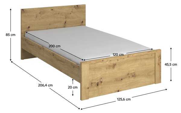 KONDELA Postelja, 120x200, hrast artisan, AIRON