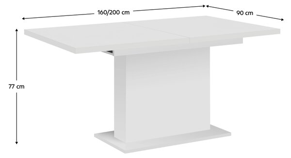 KONDELA Jedilna raztegljiva miza, bela, 160-200x90 cm, BOBA