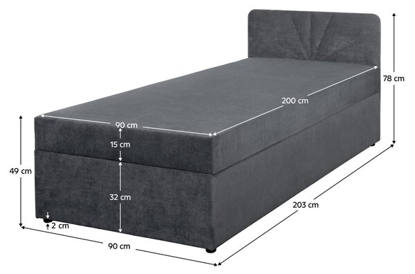 KONDELA Boxspring postelja, enojna, siva, 90x200, univerzalna, SUPA