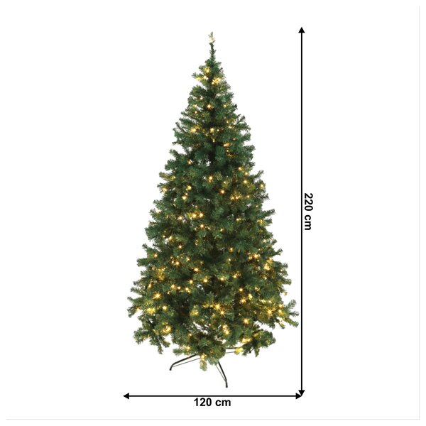 KONDELA 3D božično drevo z lučkami, zeleno, 220 cm, CHRISTMAS TIP 5