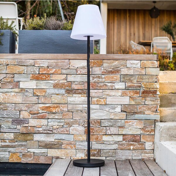 Lumisky LED-sončna terasa svetilka Standy, bela/siva, višina 150 cm, IP44, zatemnjen, Siva, Kovina, Sodobni