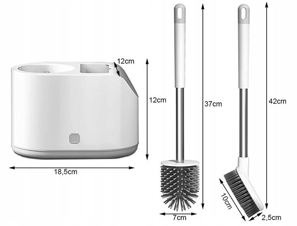 Set dveh silikonskih antibakterijskih WC krtač s stojalom 42cm bela