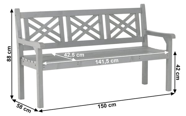 KONDELA Lesena vrtna klop, siva, 150 cm, FABLA