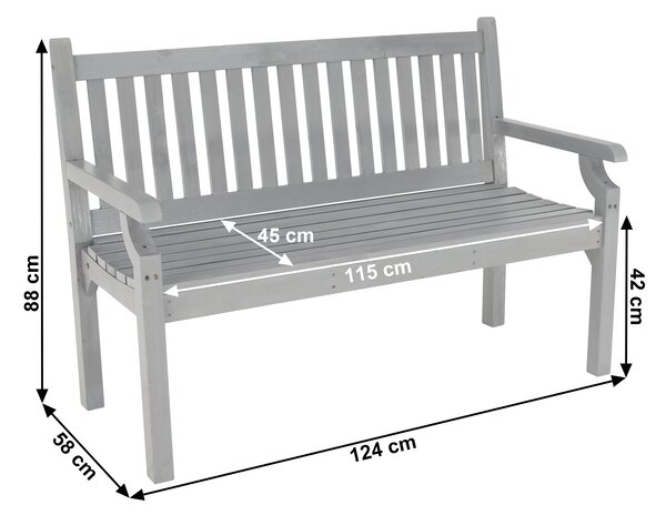 KONDELA Lesena vrtna klop, siva, 124 cm, KOLNA