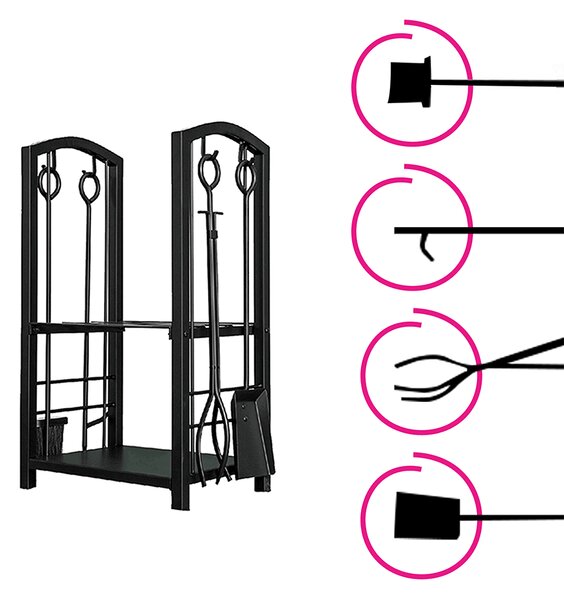 KONDELA Stojalo za drva z orodjem, črna, SOLON